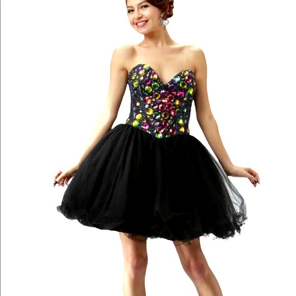 Foxy Lady Fairygoth Whemsigoth Witchy Jewel Party Mini dress SZ 8 Black - Picture 2 of 9